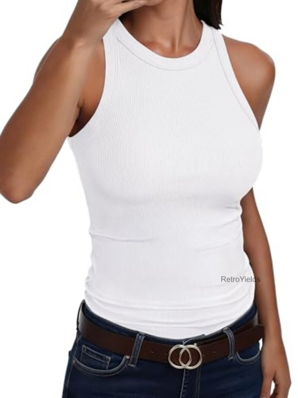 Women's Ribbed Knit Racerback Tank Top Sleeveless High Neck Slim Fit Summer